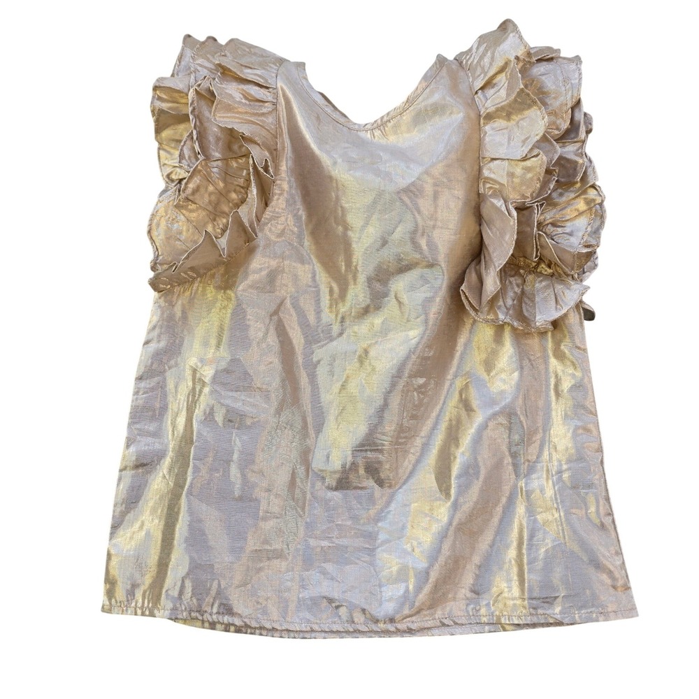 Velveteen Ruffle Sleeve Blouse Girls 10Y Gold Metallic Cotton Lurex Blouse
